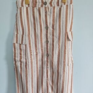 Love Tree White and Orange Striped Linen Blend Cargo Skirt Size‎ M